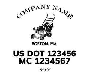 company name truck decal lawn care landscaping and usdot mc 