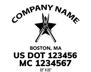 company name truck decal lawn care landscaping and usdot mc 