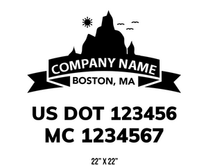 company name truck decal lawn care landscaping and usdot mc 