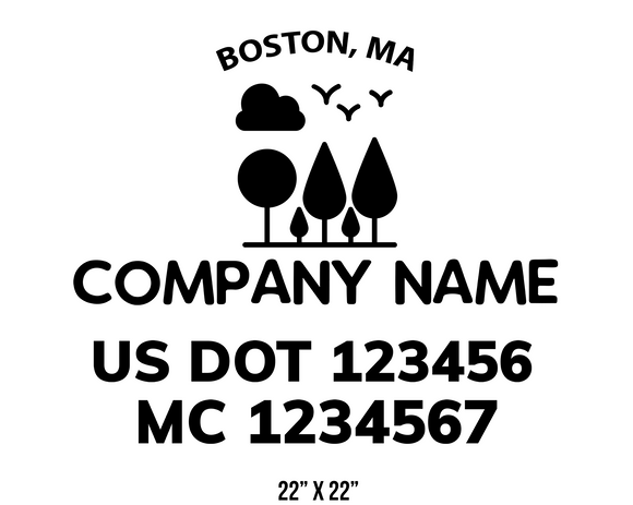 company name truck decal lawn care landscaping and usdot mc 