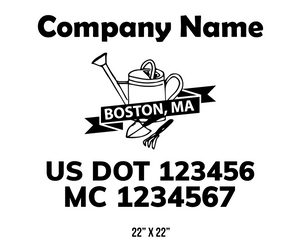 company name truck decal lawn care landscaping and usdot mc 