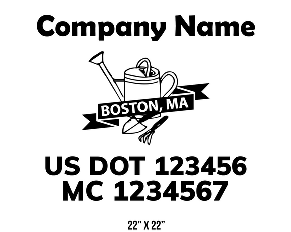 company name truck decal lawn care landscaping and usdot mc 