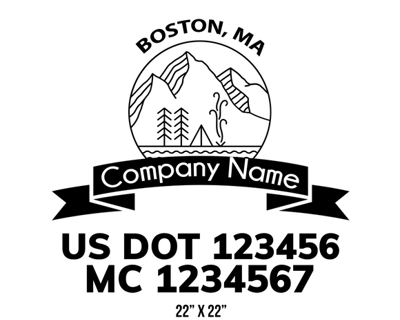 company name truck decal lawn care landscaping and usdot mc 