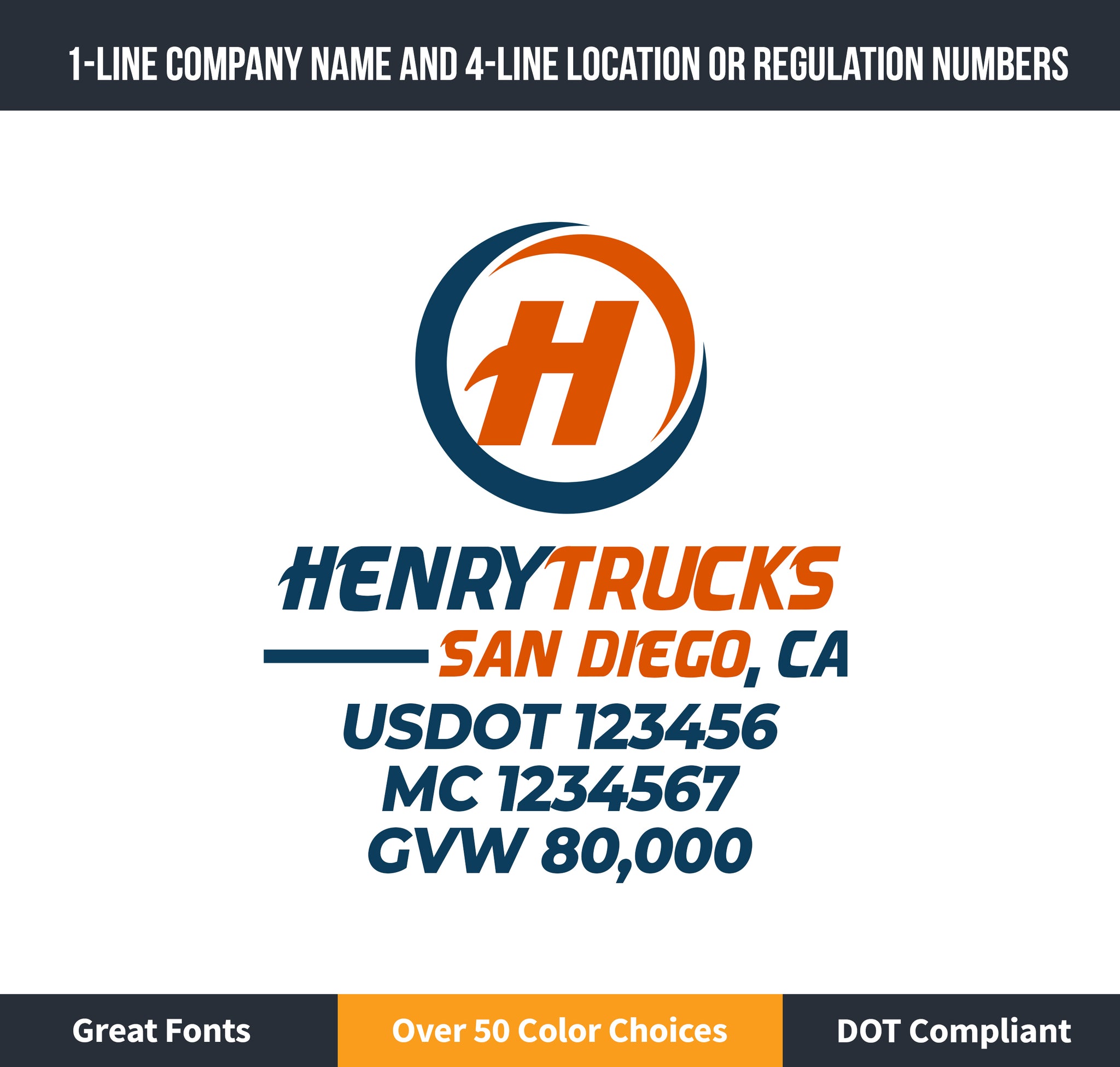 Trucking Company Name with Origin, USDOT, MC & GVW Lettering Decal Sti –  FMCSA Decals