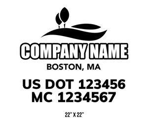 company name truck decal lawn care landscaping and usdot mc 