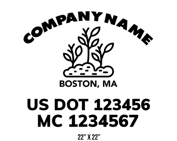 company name truck decal lawn care landscaping and usdot mc 