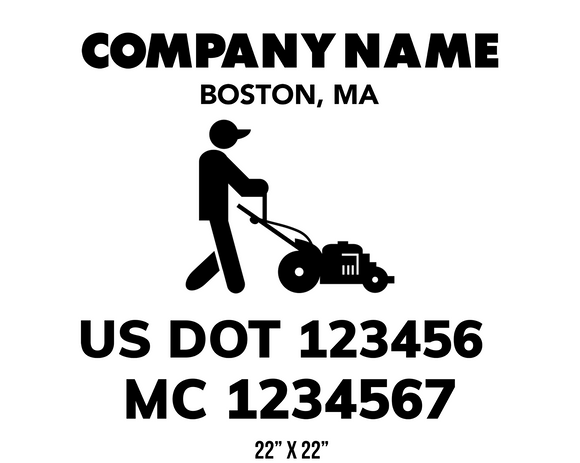 company name truck decal lawn care landscaping and usdot mc 