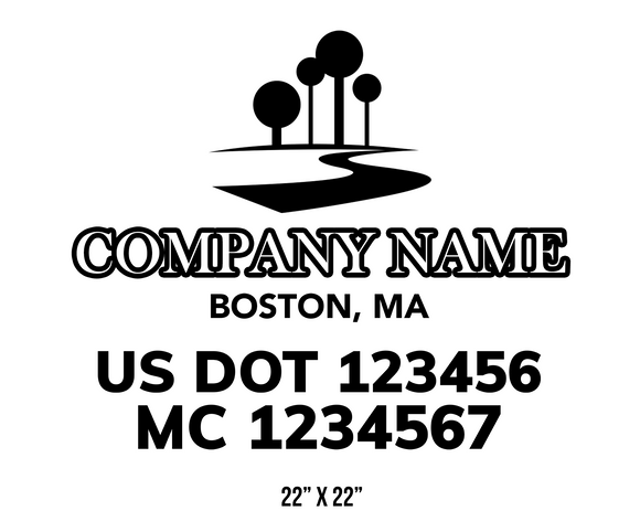 company name truck decal lawn care landscaping and usdot mc 