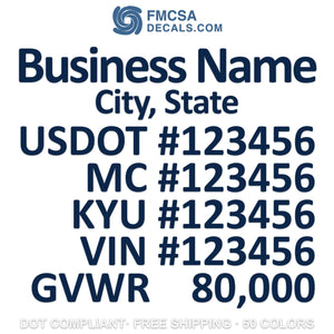 business name with city, usdot mc kyu vin gvwr decal sticker vinyl lettering