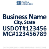 business name, city, usdot & mc decal sticker