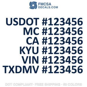 usdot mc ca kyu vin txdmv number decal sticker