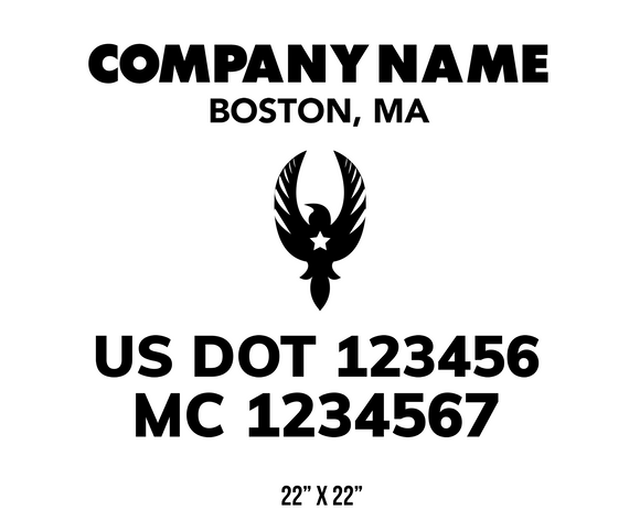 company name truck decal eagle star and usdot mc patriotic