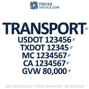 transport company name with usdot txdot mc ca gvw decal