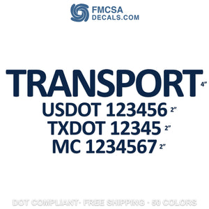 transport company name with usdot txdot mc decal