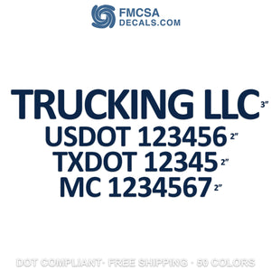 trucking company name with usdot txdot mc lettering